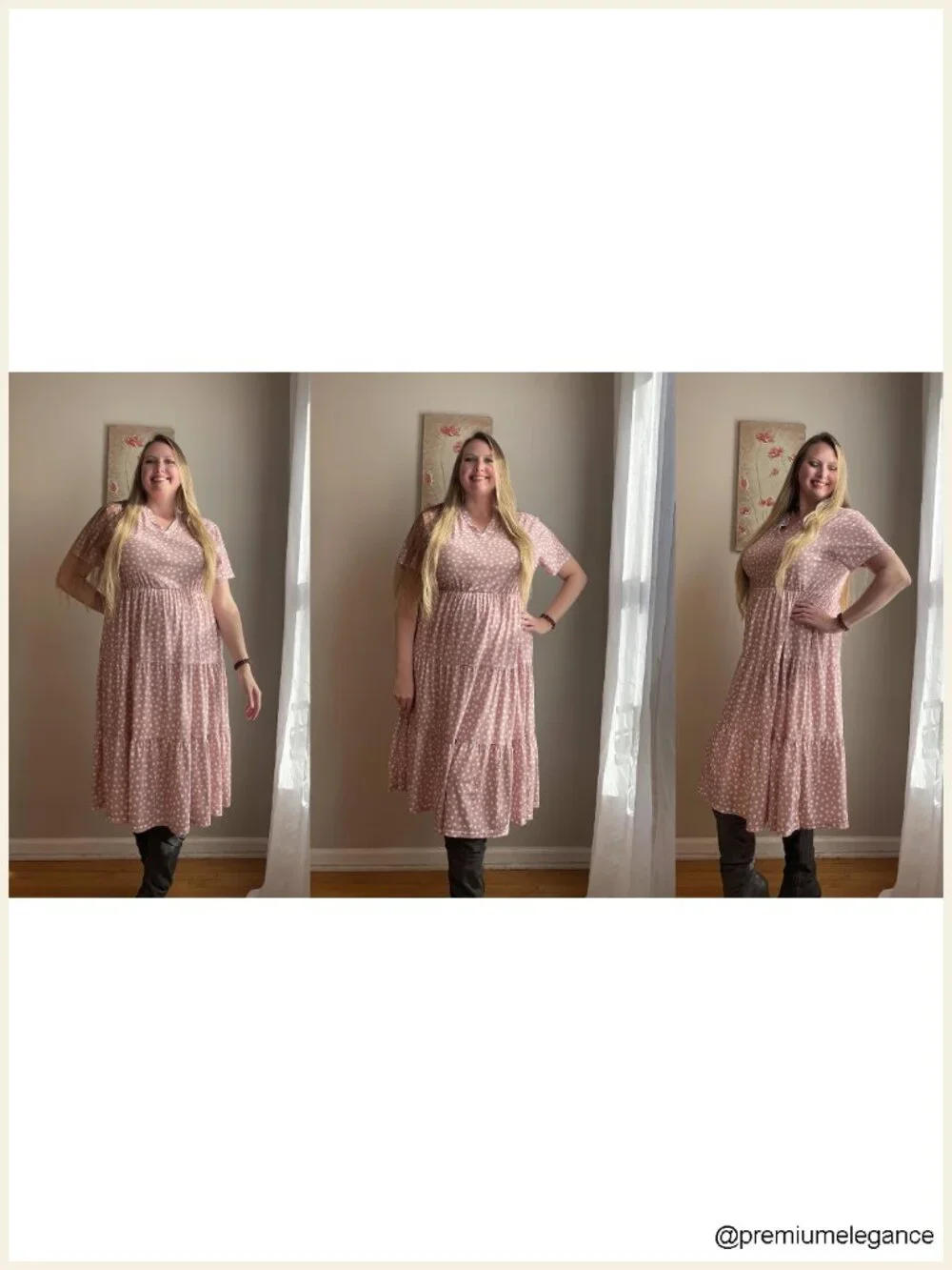 Plus Size Midi Dress V-Neck Short Sleeve A-Line Tiered with Pockets